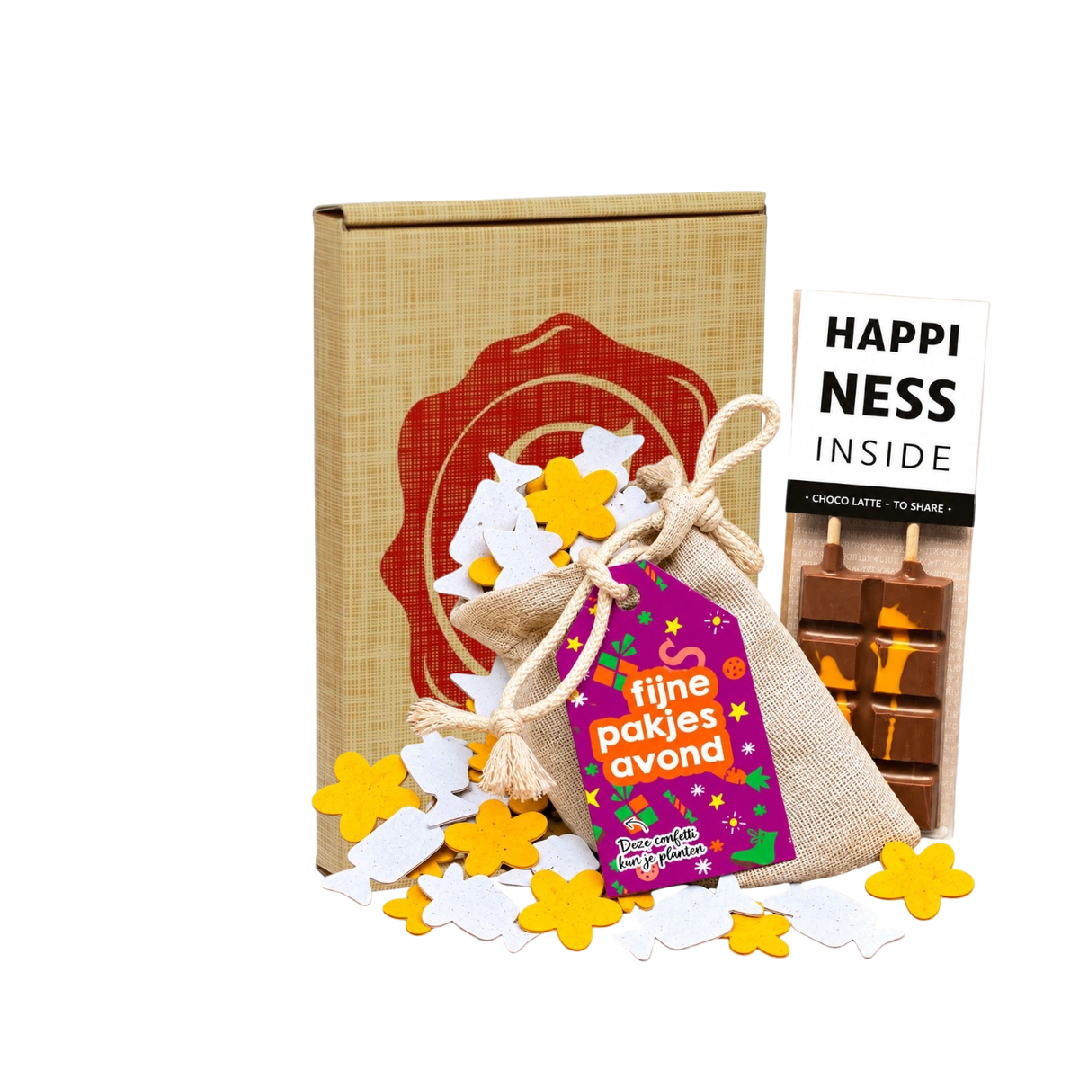 Sintpakket zakje strooiconfetti met chocolademelklepel