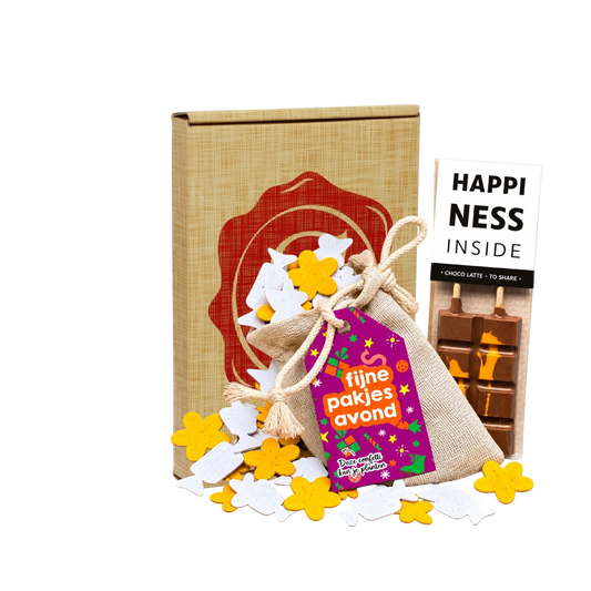 Sintpakket zakje strooiconfetti met chocolademelklepel